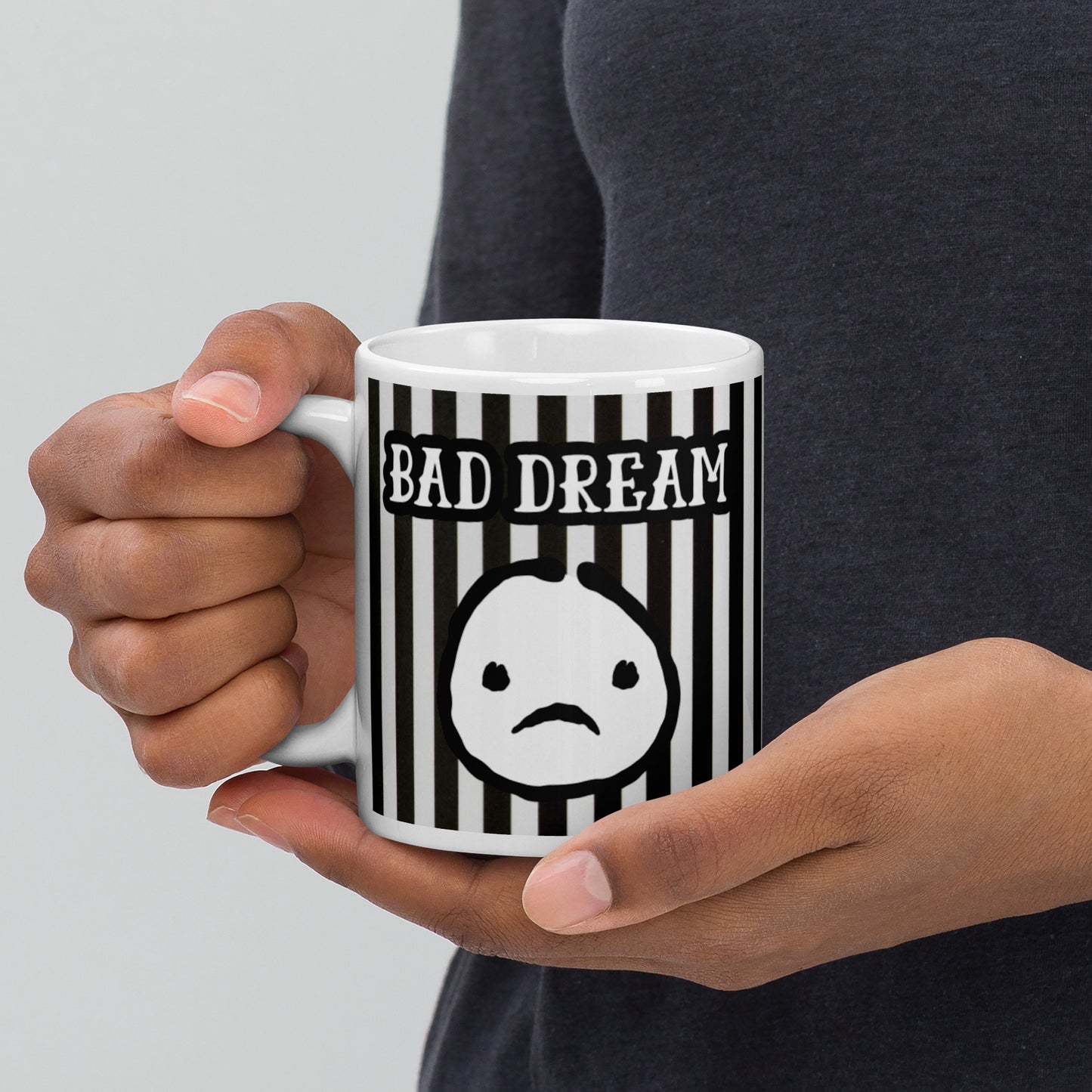 Striped Ceramic Mug for Bad Days & Rough Nights | Bad Dream Black and White Mug | Bad Mood Mug | Pessimistic Person Gift | Office Nightmare