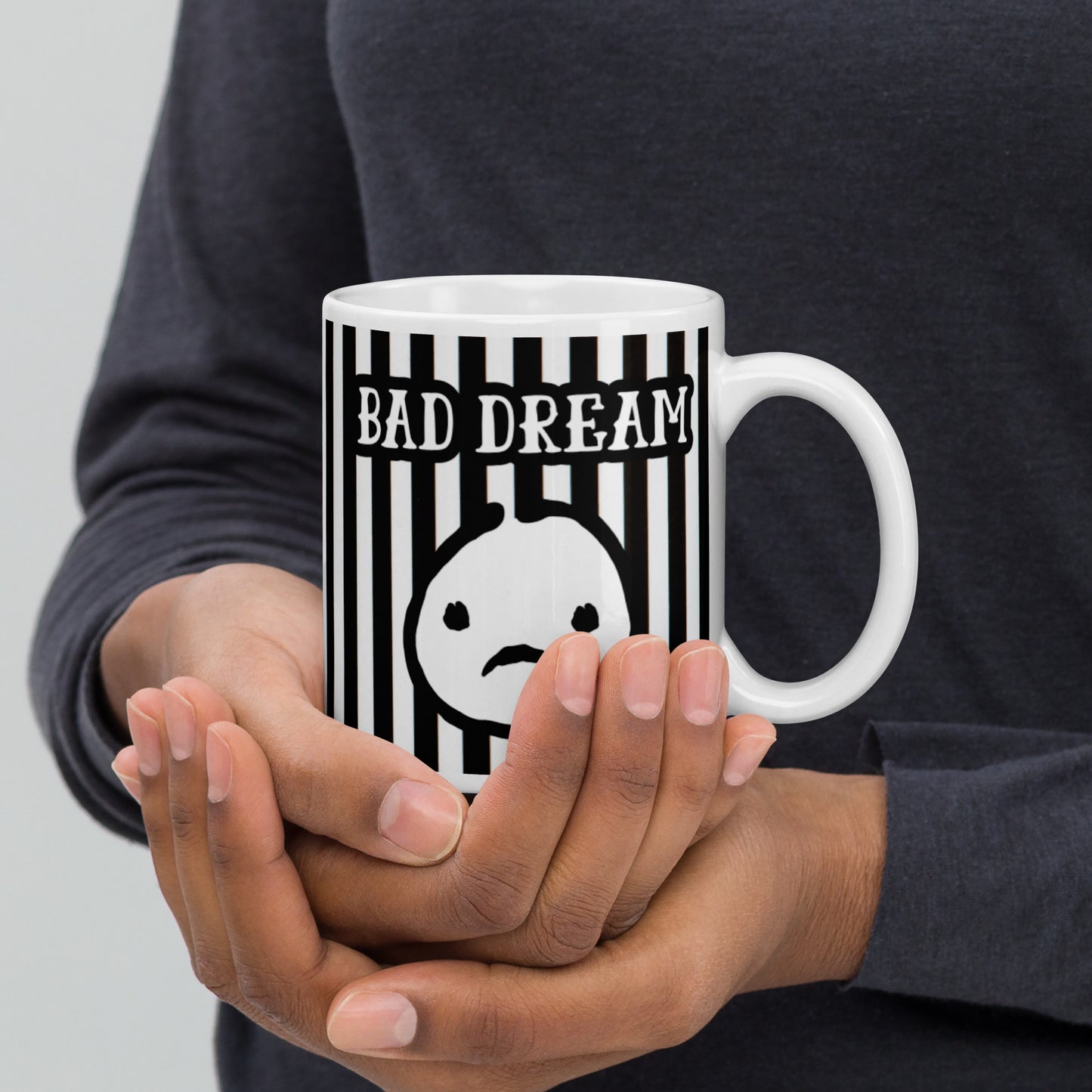 Striped Ceramic Mug for Bad Days & Rough Nights | Bad Dream Black and White Mug | Bad Mood Mug | Pessimistic Person Gift | Office Nightmare