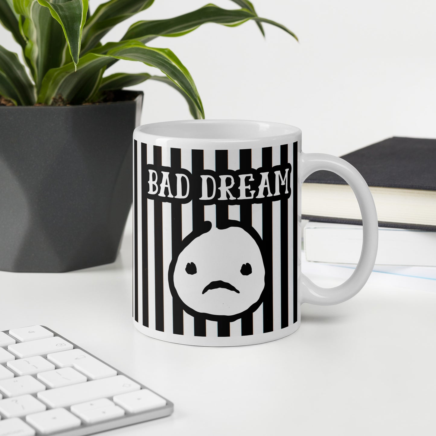 Striped Ceramic Mug for Bad Days & Rough Nights | Bad Dream Black and White Mug | Bad Mood Mug | Pessimistic Person Gift | Office Nightmare