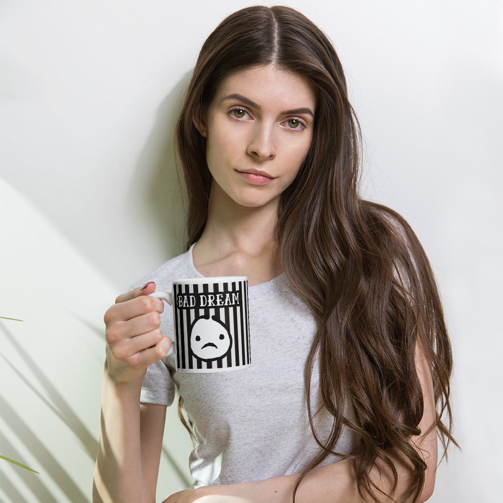 Striped Ceramic Mug for Bad Days & Rough Nights | Bad Dream Black and White Mug | Bad Mood Mug | Pessimistic Person Gift | Office Nightmare