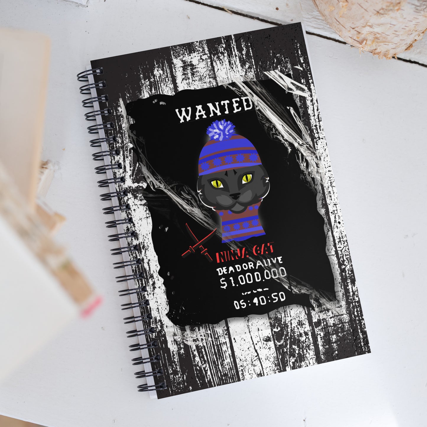 Whimsical Ninja Cat Spiral Notebook - 140 Dotted Pages | Metal Wire | Purple Outfit | Cool kitten wanted |Purr-fection for Cat Lovers