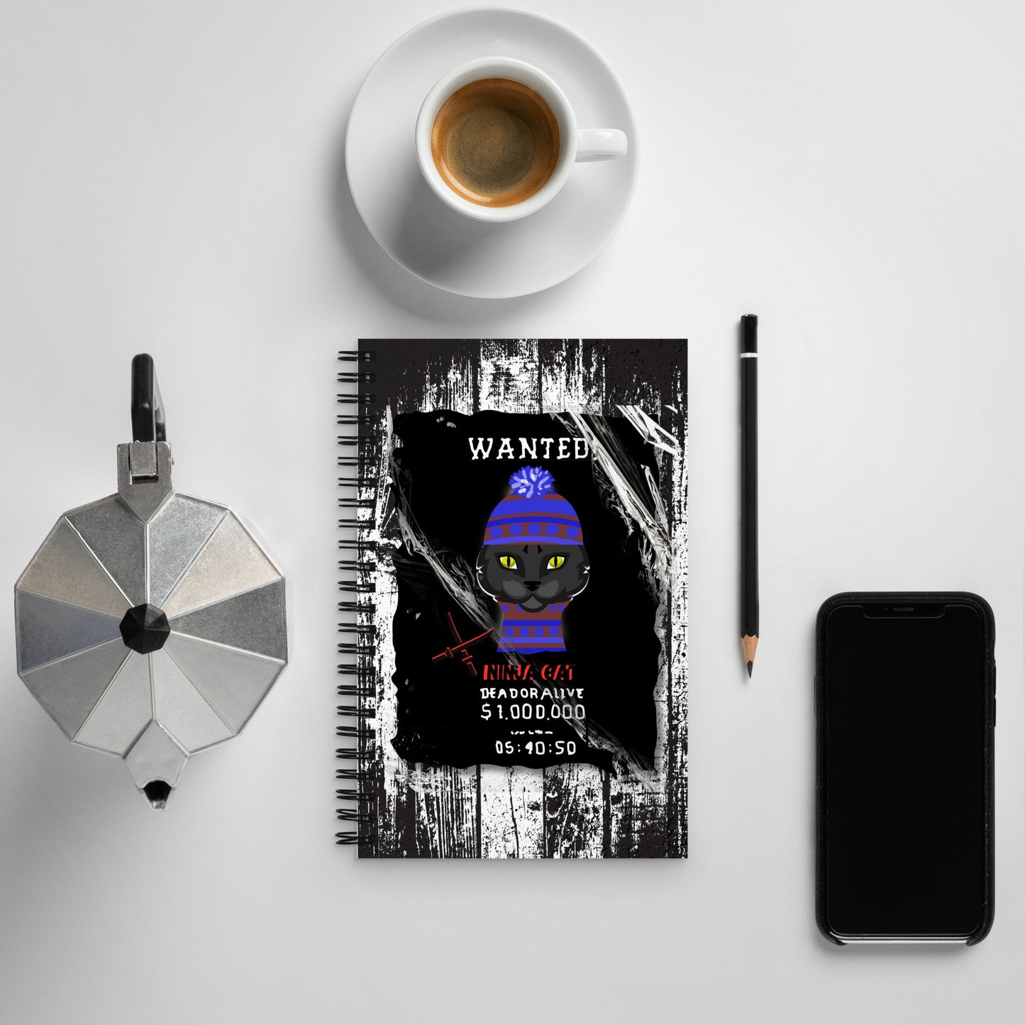 Whimsical Ninja Cat Spiral Notebook - 140 Dotted Pages | Metal Wire | Purple Outfit | Cool kitten wanted |Purr-fection for Cat Lovers