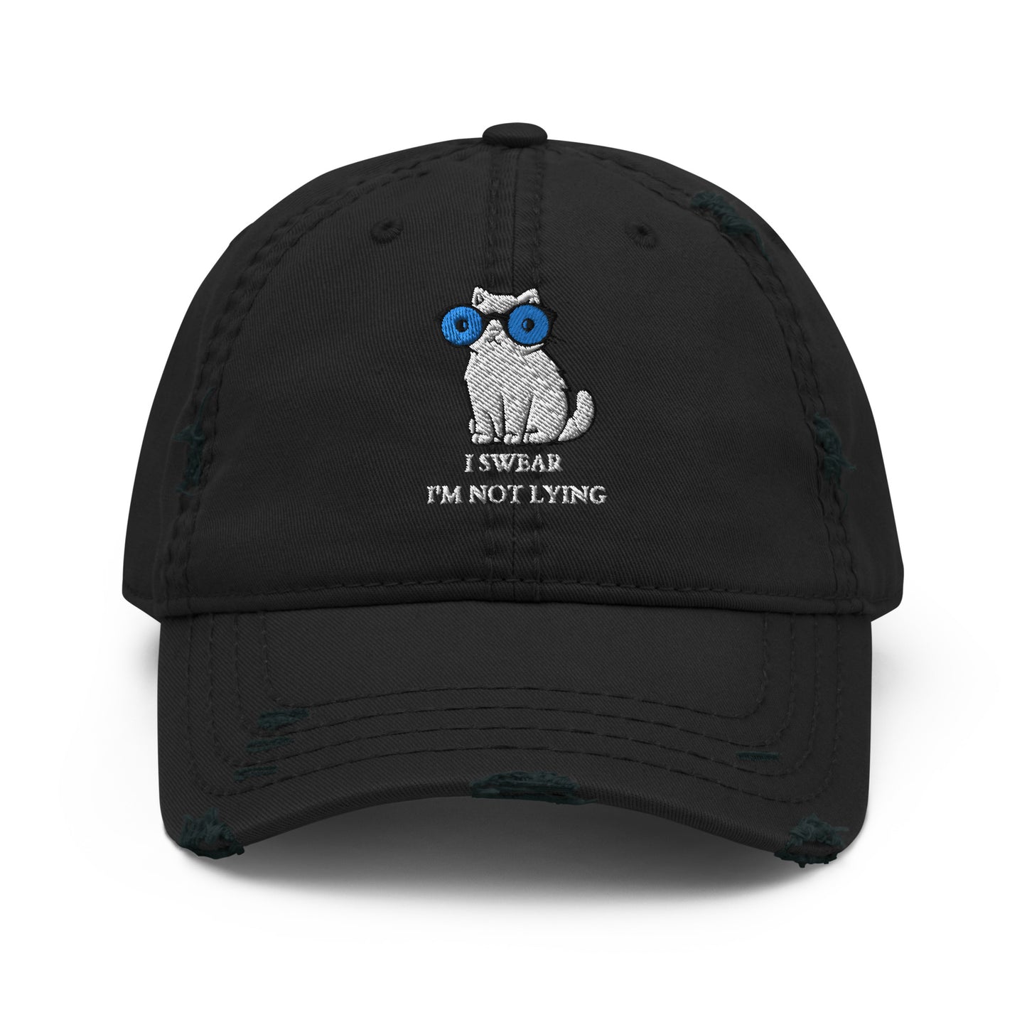 Lying cat with big blue eyes - Distressed Dad Hat