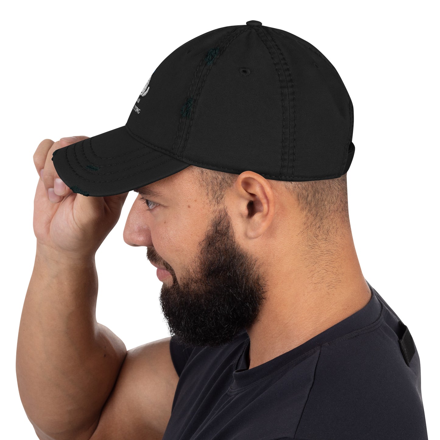 Lying cat with big blue eyes - Distressed Dad Hat