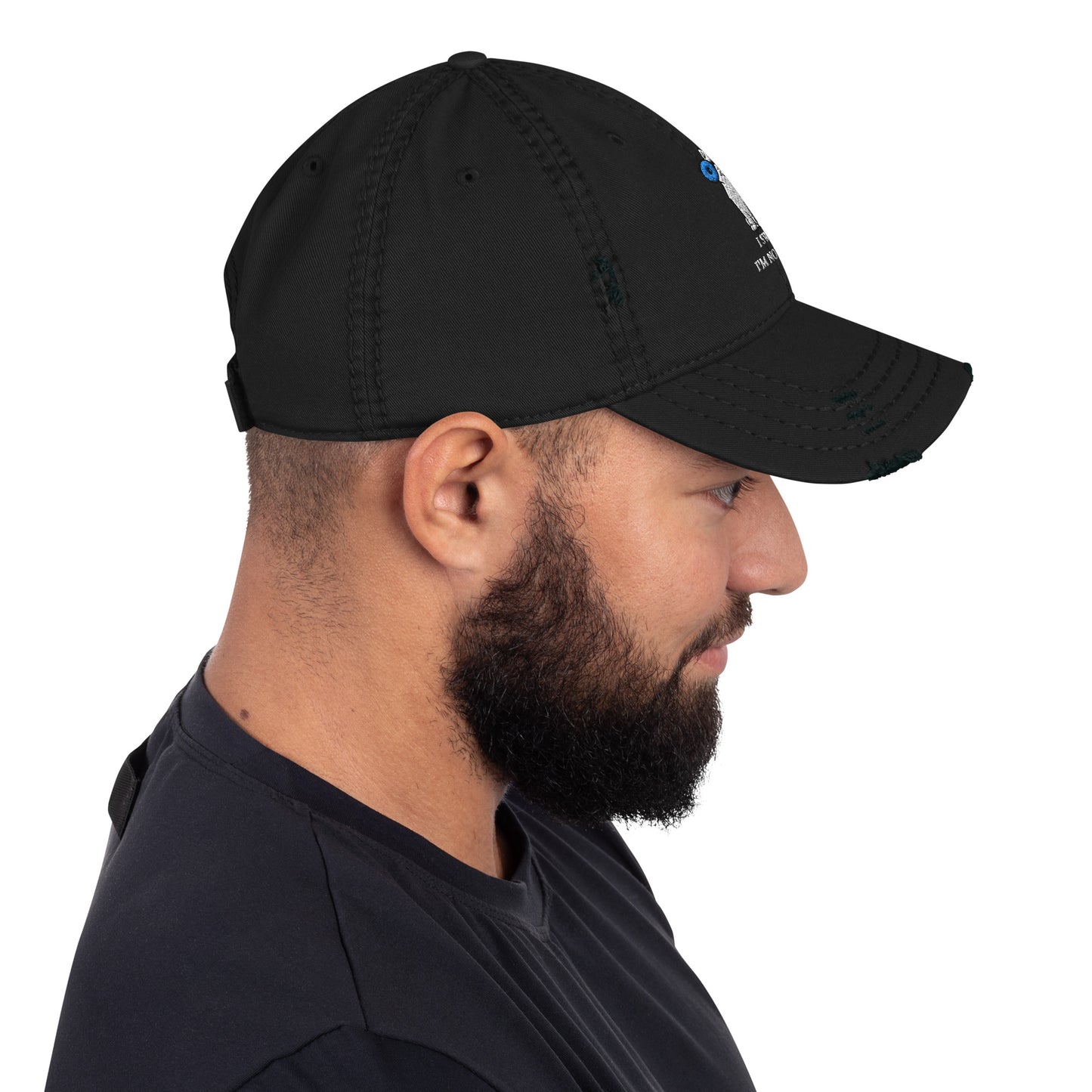 Lying cat with big blue eyes - Distressed Dad Hat