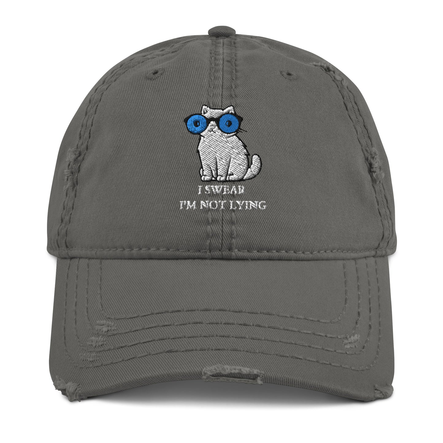 Lying cat with big blue eyes - Distressed Dad Hat