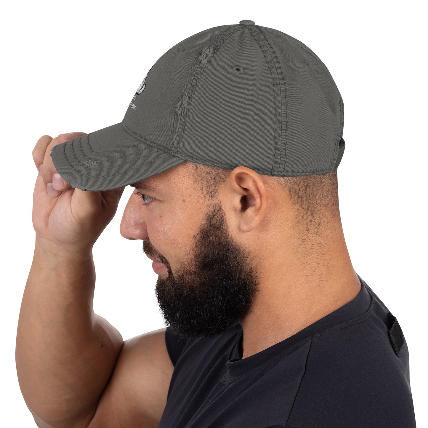 Lying cat with big blue eyes - Distressed Dad Hat