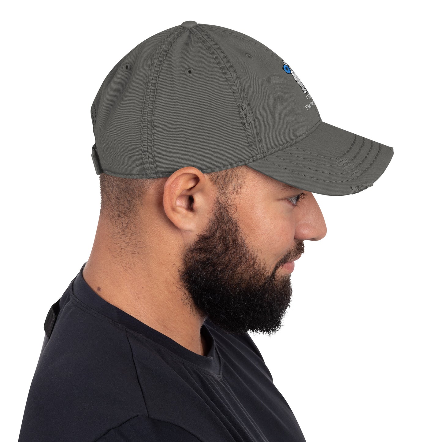 Lying cat with big blue eyes - Distressed Dad Hat