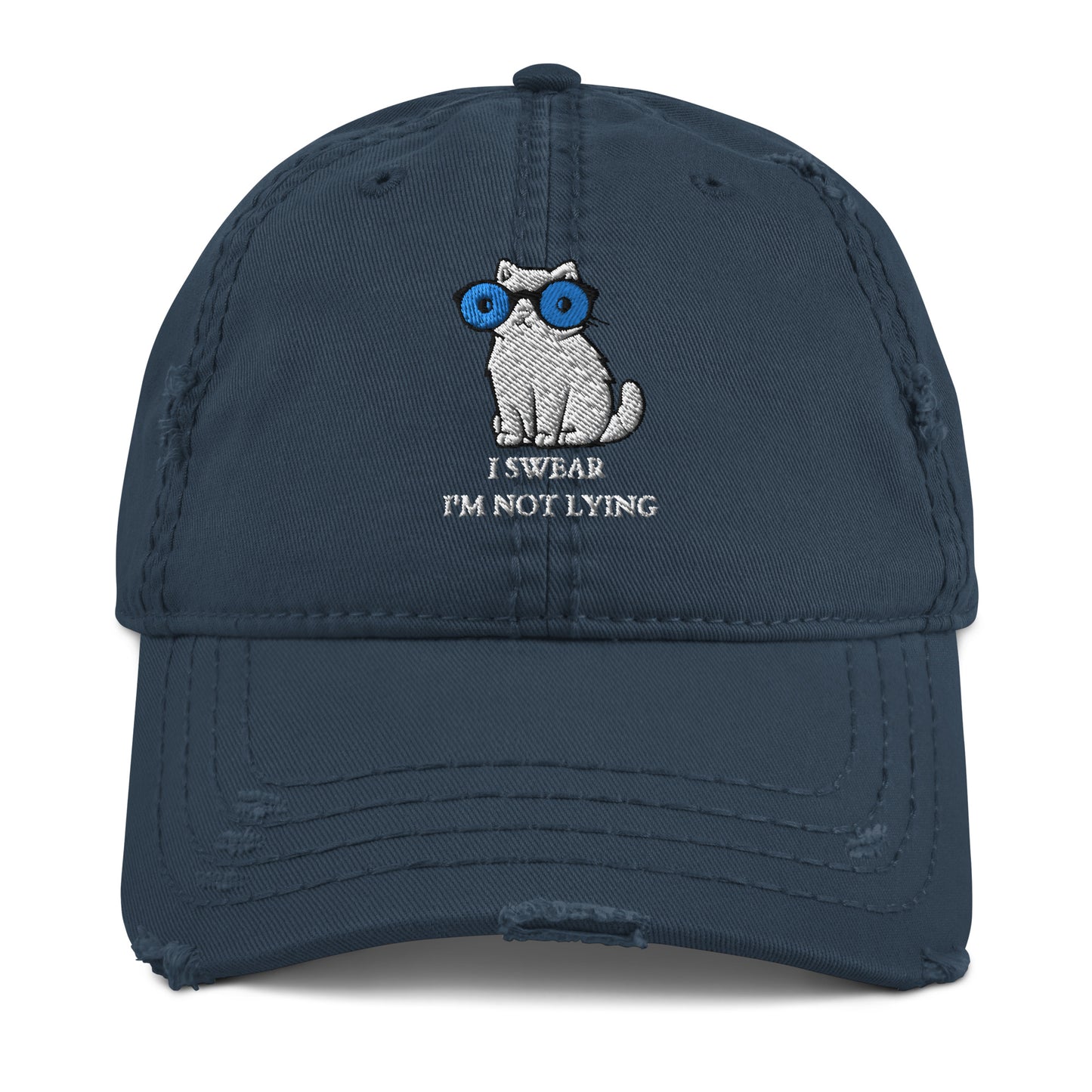 Lying cat with big blue eyes - Distressed Dad Hat