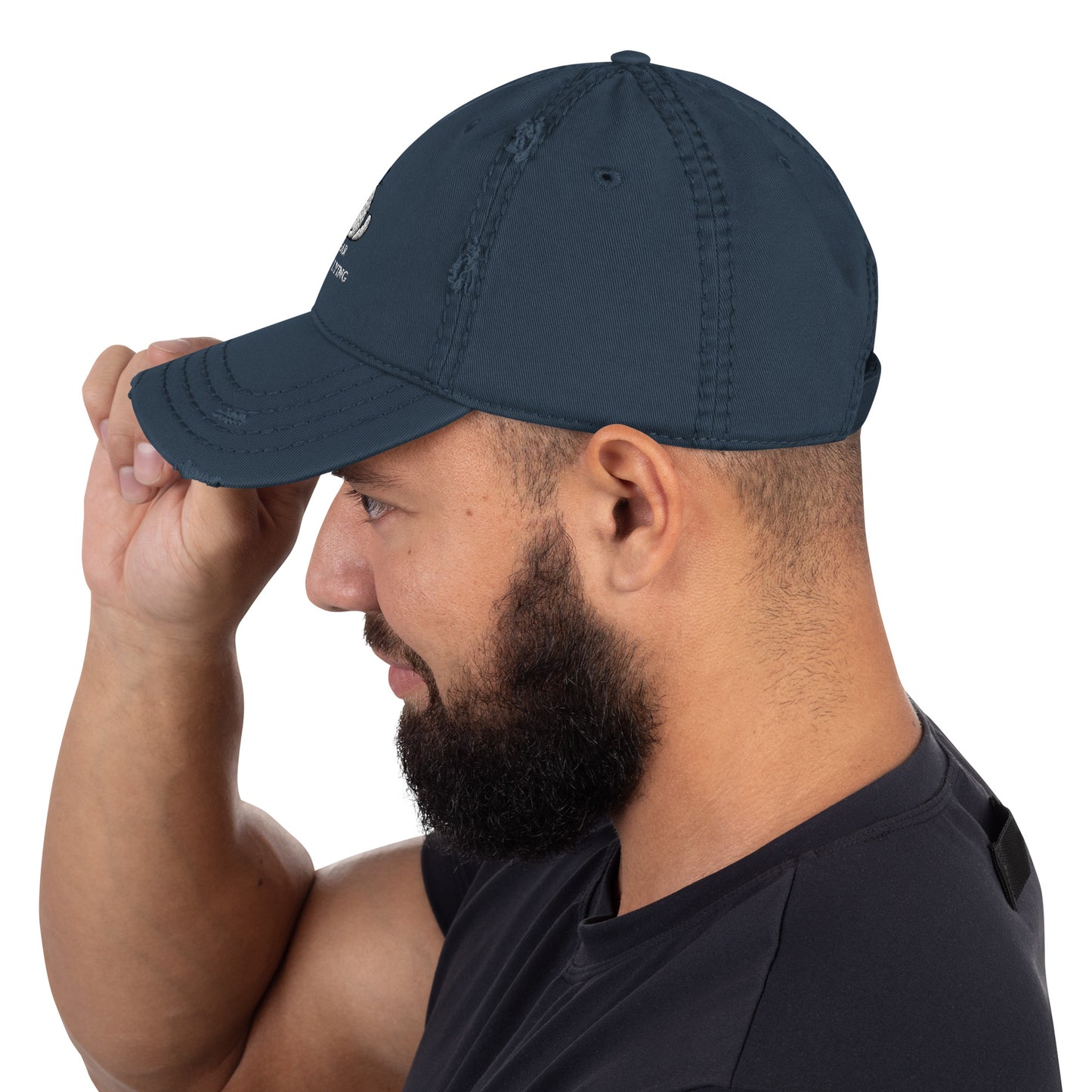 Lying cat with big blue eyes - Distressed Dad Hat