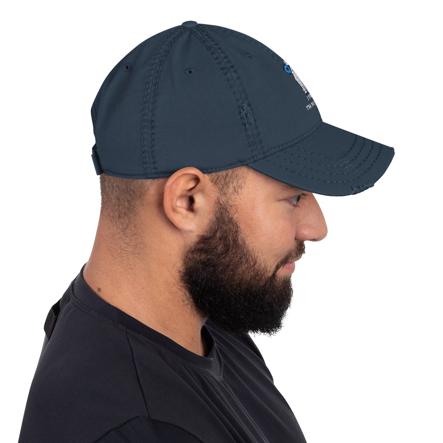 Lying cat with big blue eyes - Distressed Dad Hat