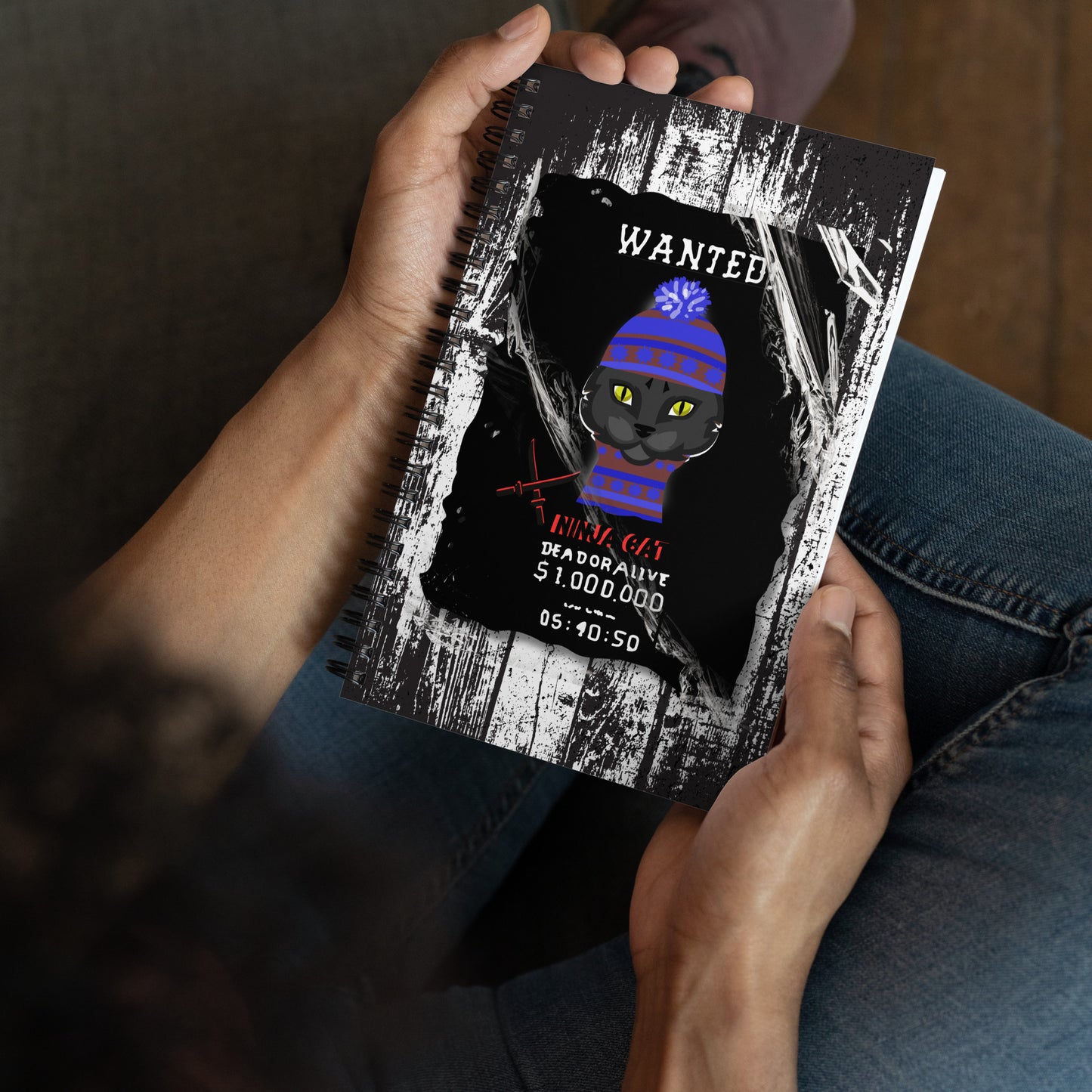 Whimsical Ninja Cat Spiral Notebook - 140 Dotted Pages | Metal Wire | Purple Outfit | Cool kitten wanted |Purr-fection for Cat Lovers