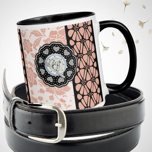 Heart on a Plate – Gothic Ceramic Mug with Modern Lace Print | A Dramatic Addition to Any Fancy Table Set | Dark Aesthetic Deco