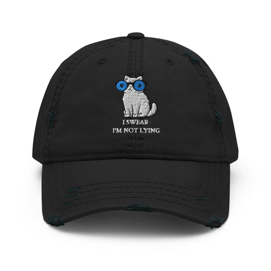 Lying cat with big blue eyes - Distressed Dad Hat