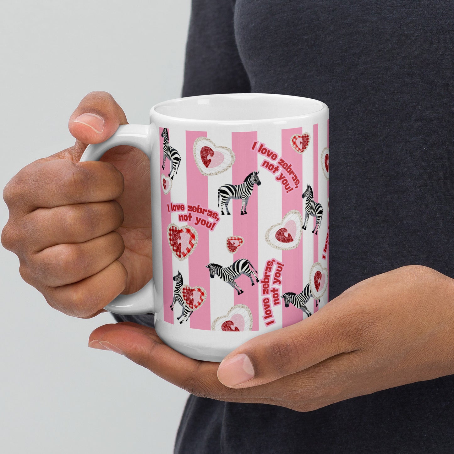 I love zebras, not you! Valentine's Day white glossy mug