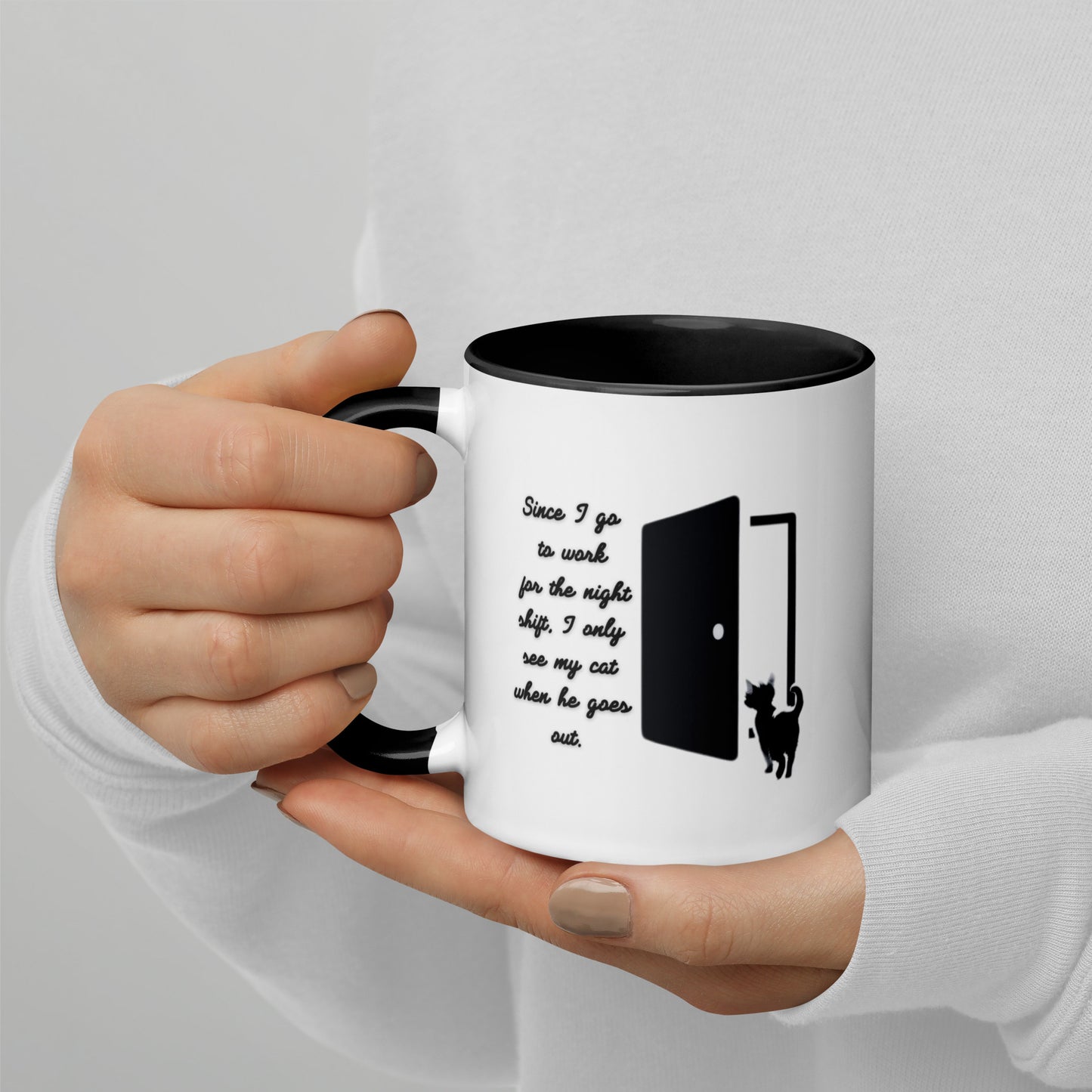 Cat lovers working the night shift - Mug with Colour Inside