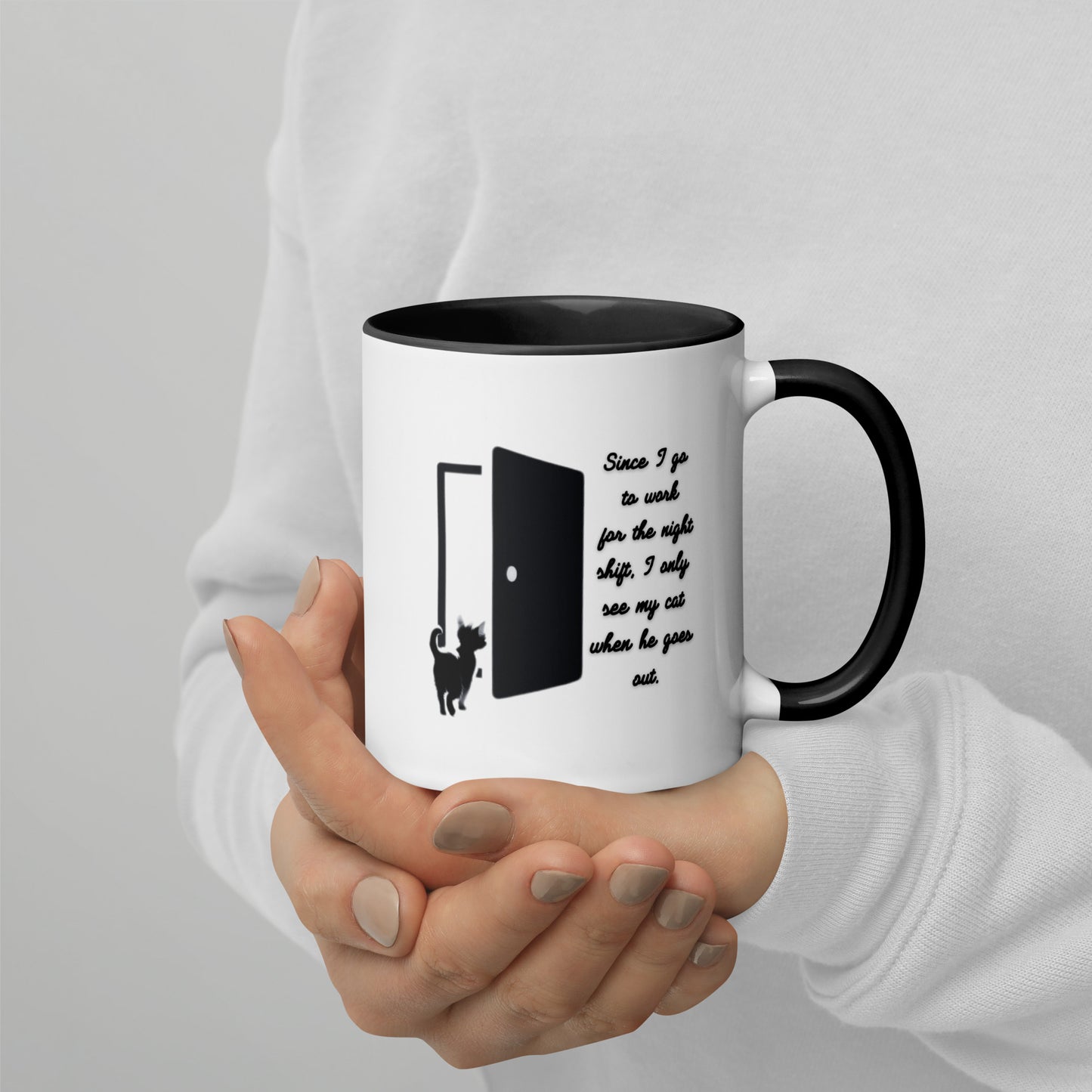 Cat lovers working the night shift - Mug with Colour Inside