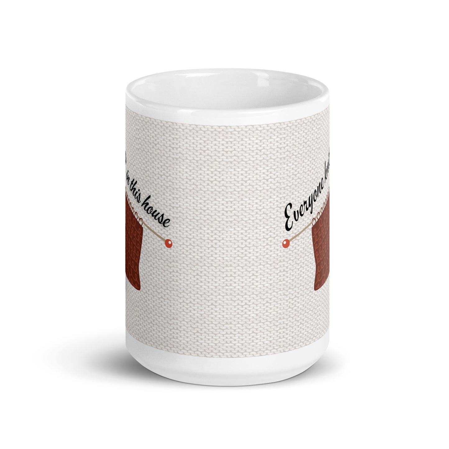 Everyone knits in this house - White glossy mug