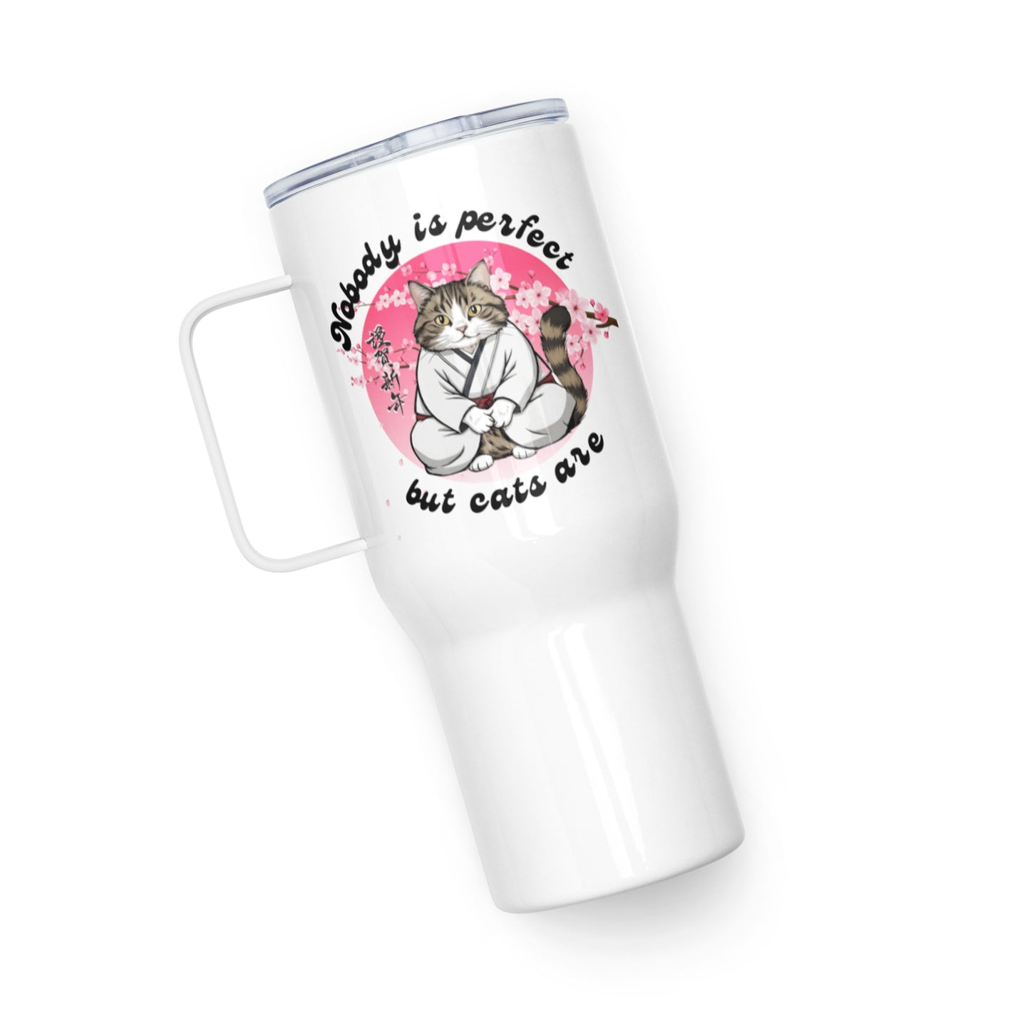 The Master Lectures About Cats - White stainless steel travel mug with a handle for cat lovers; Cats are perfect gift for her