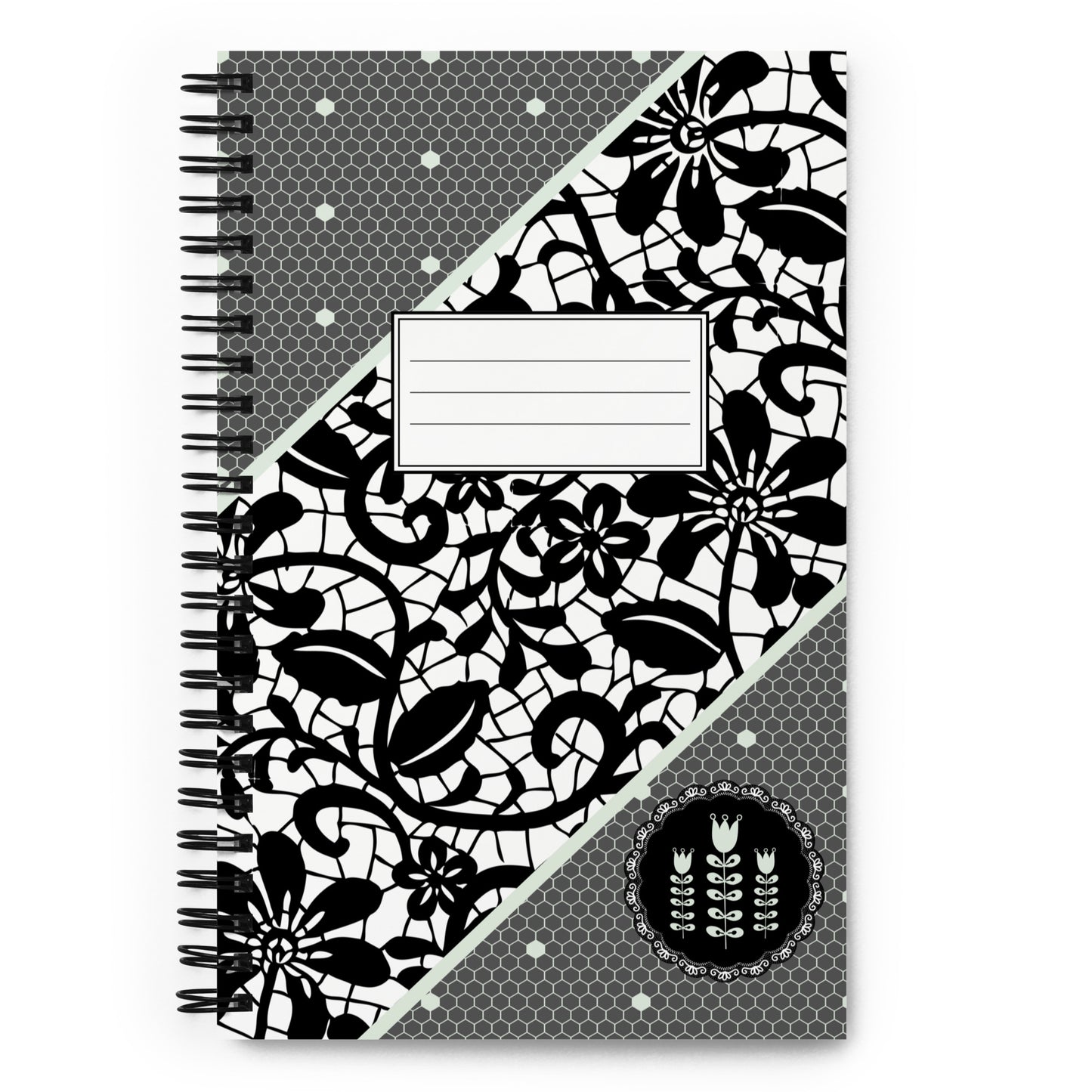 Classic lace on a grey background with folklore elements - Spiral notebook
