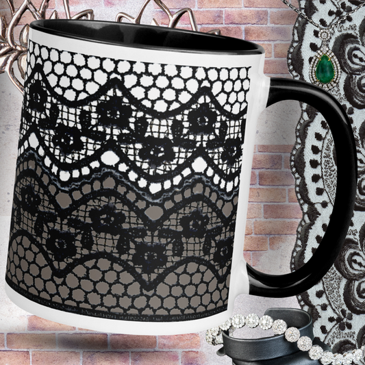 Black and white crochet print - Mug with Colour Inside
