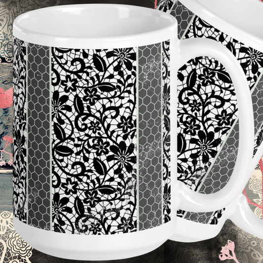 Classic lace on a grey background - White glossy mug